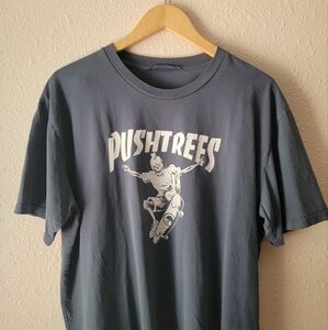 Push Trees Dusty Navy Blue Grey White Skater Skeleton Skull Graphic Tee 90s Y2k